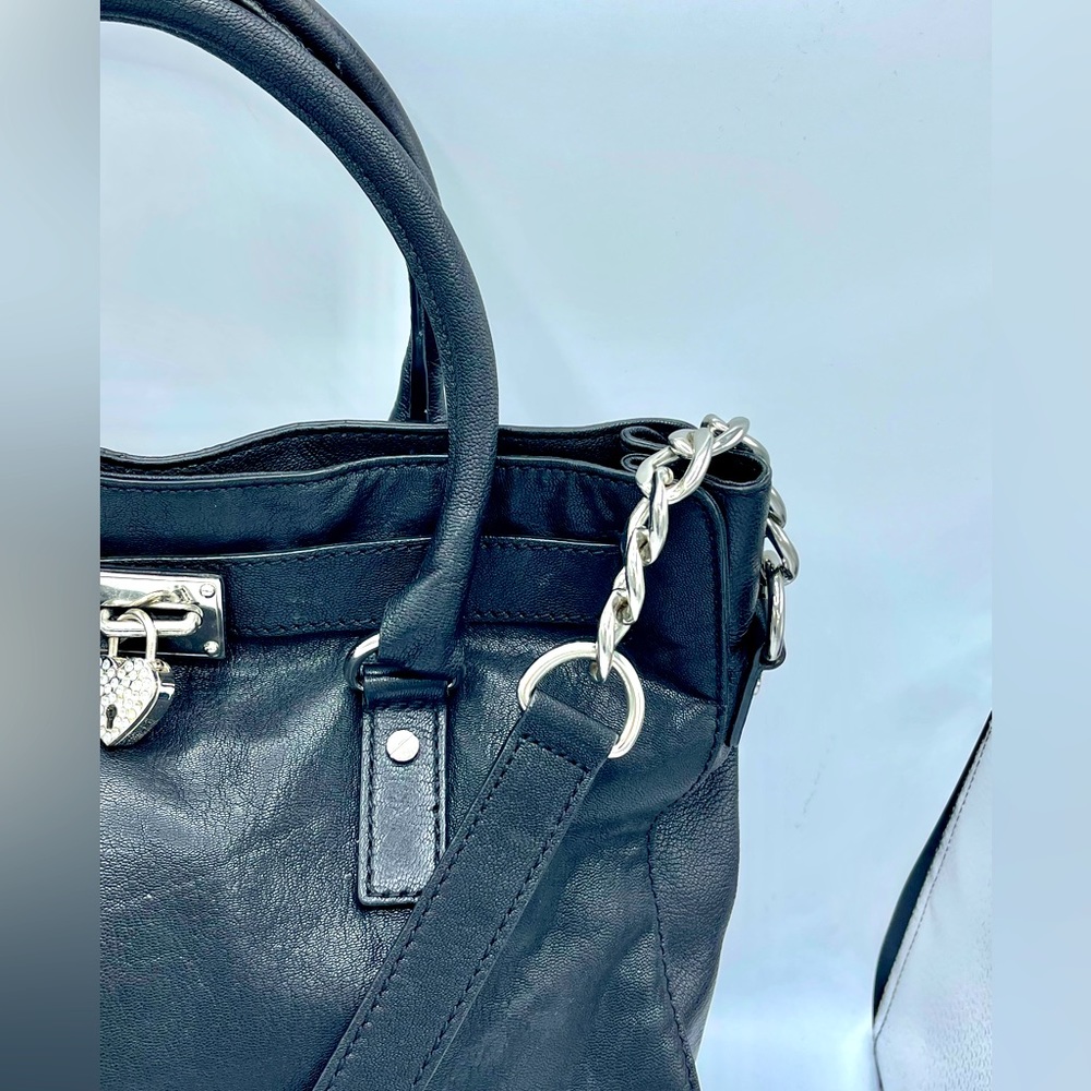 MICHAEL KORS HAMILTON BAG LEATHER DROP CHAIN STRAPS ,SILVER  MK BRILLIANT LOCK - Picture 7 of 15